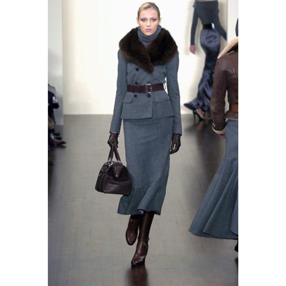 Ralph Lauren Collection Gray 100% Cashmere Trumpet Midi Skirt Flare Runway 2005 - Picture 2 of 13